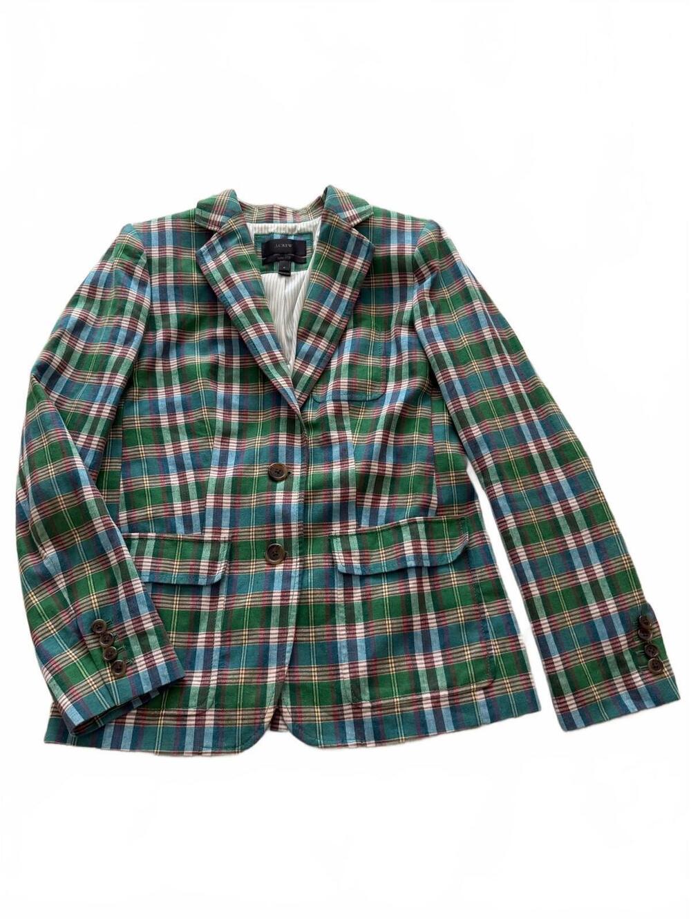 J.Crew Rhodes Plaid Blazer Women’s Size 4 Green Blue Preppy Jacket - Picture 1 of 5